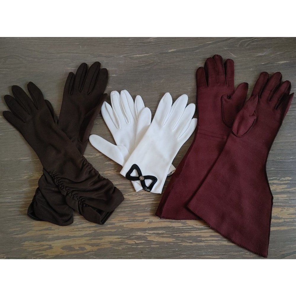 3 Pr Vintage Ladies Dressy Gloves 40s 50s Mid Century Wear Right Nuplex Suede S